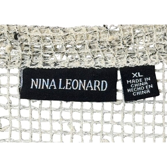 Nina Leonard Open Knit Cardigan Bolero Sweater Button-Front Beige Womens Size XL - Picture 4 of 8